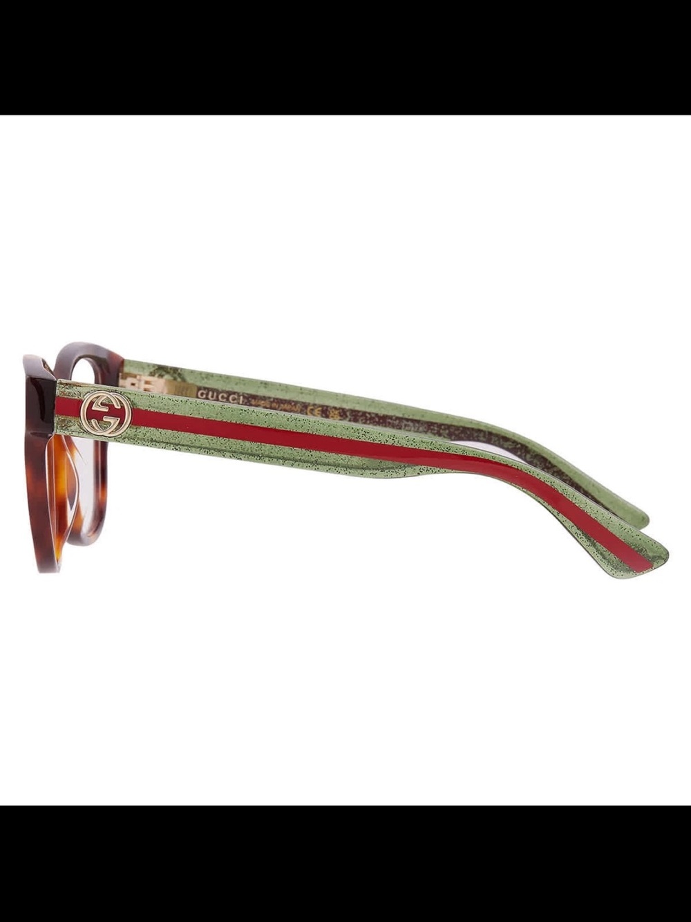 Gucci Tortoiseshell Frame Glasses with Green and Red Stripe Temples Gg0038oN - Picture 6 of 10